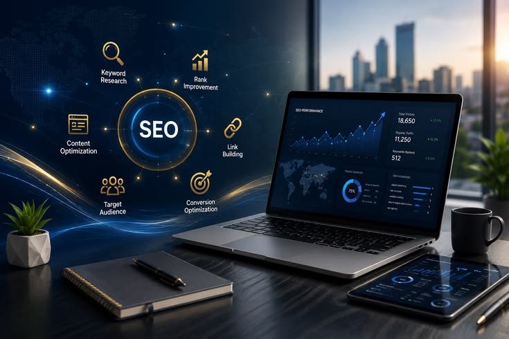 Référencement naturel SEO : analyse des positions Google sur ordinateur portable